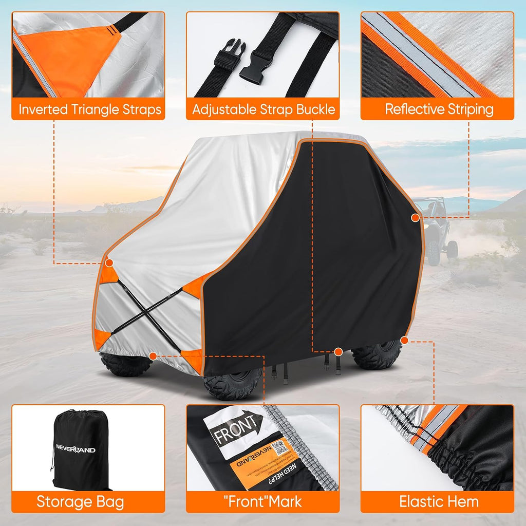 NEVERLAND UTV Cover 2 Seater Waterproof - Upgrade Windproof Design for Side By Side Cover Compatible with RZR Polaris Ranger Yamaha Rhino Can-Am Commander Defender Honda Pioneer (126" x 71" x 77")