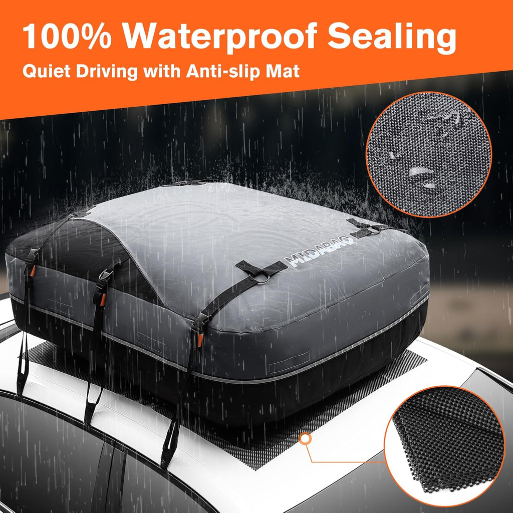 Waterproof Rooftop Cargo Carrier Bag, 100% Waterproof Sealing with Anti-Slip Mat, Fits Vehicles with or Without Roof Rack, 21 Cubic Feet