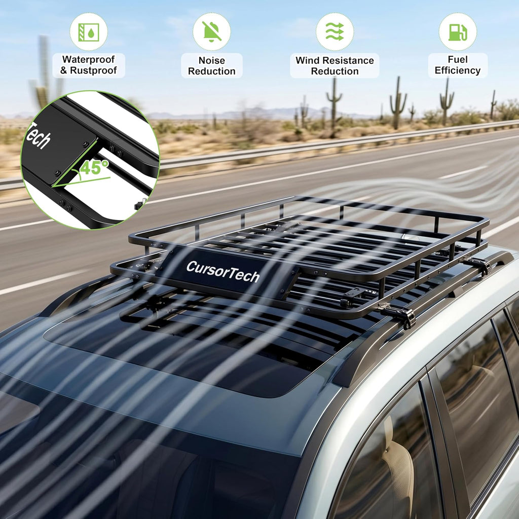 Roof Rack Basket with Net 46" x 36" Heavy Duty Rooftop Cargo Carrier 300 lbs Capacity Steel Roof Basket Vehicle Cargo Baskets Luggage Holder Rack for SUV Truck Car Travel Camping Storage