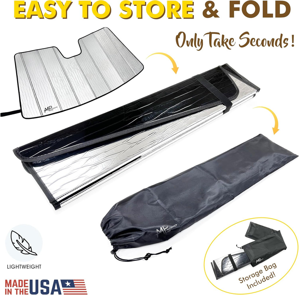 Windshield Foldable Lightweight Sunshade fits Toyota Crown Signia 2025-2026 | SUV | Silver & Black | Compact Block UV Protector Folding Flexible Rigid Insulation Reversible Accessories | Made in USA