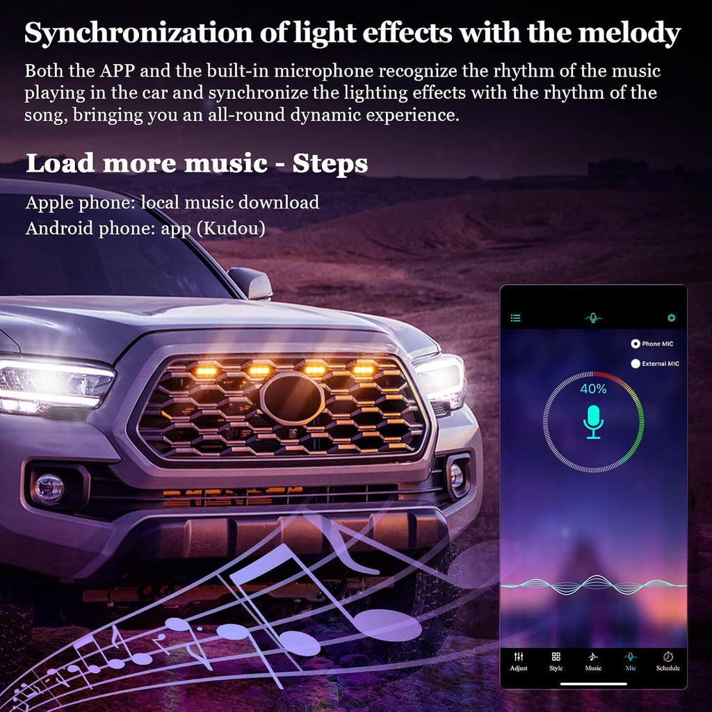 RGB Led Grille Lights for Toyota Tacoma Raptor Grills Light 2020-2023 | 4 in 1,smorked ,Oem Grille rgb lights for TRD Off Road Sport tacoma upgraded front bumper mesh mask cover