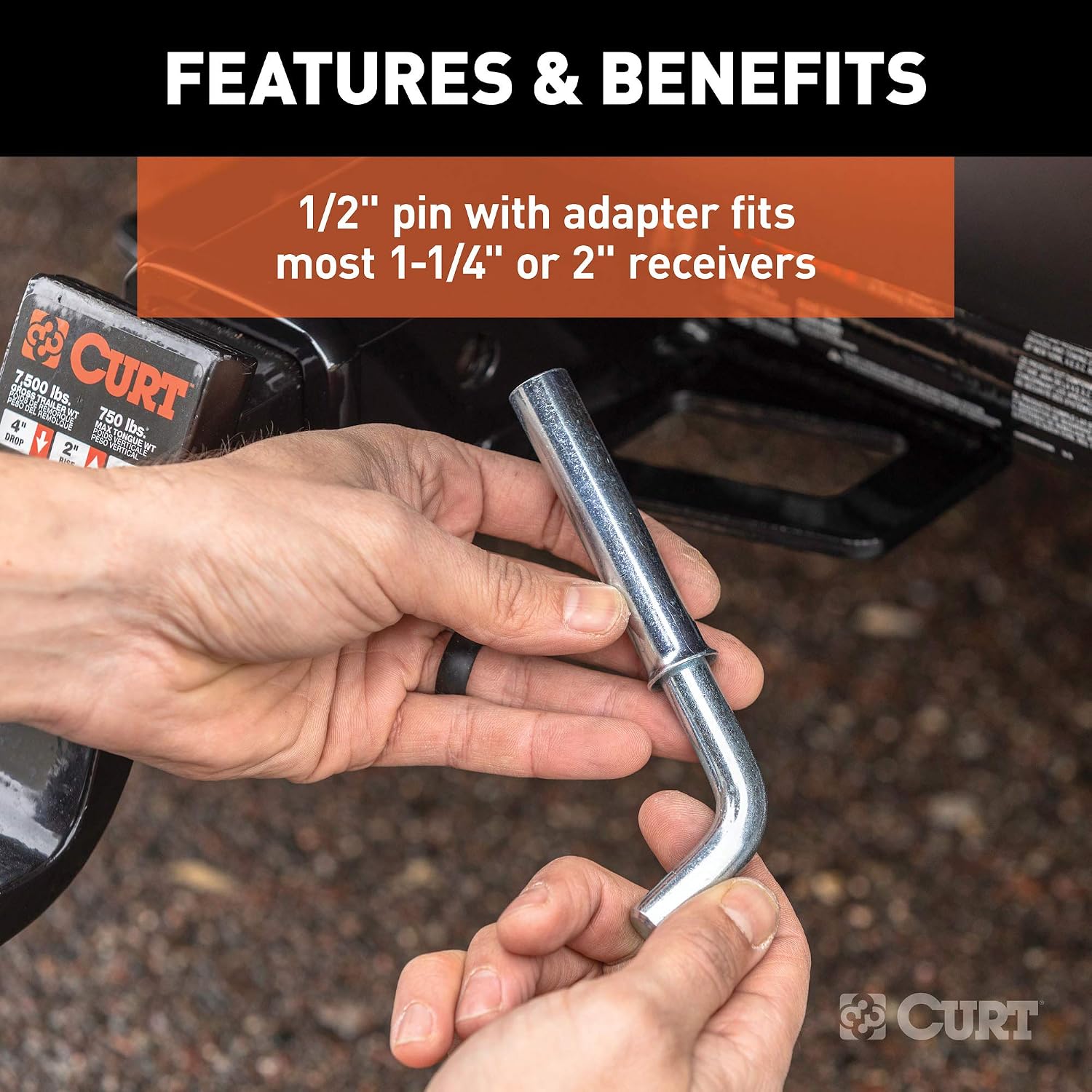 CURT 21502 Trailer Hitch Pin & Clip, 1/2-Inch Diameter with 5/8-Inch Adapter, Fits 1-1/4 or 2-Inch Receiver