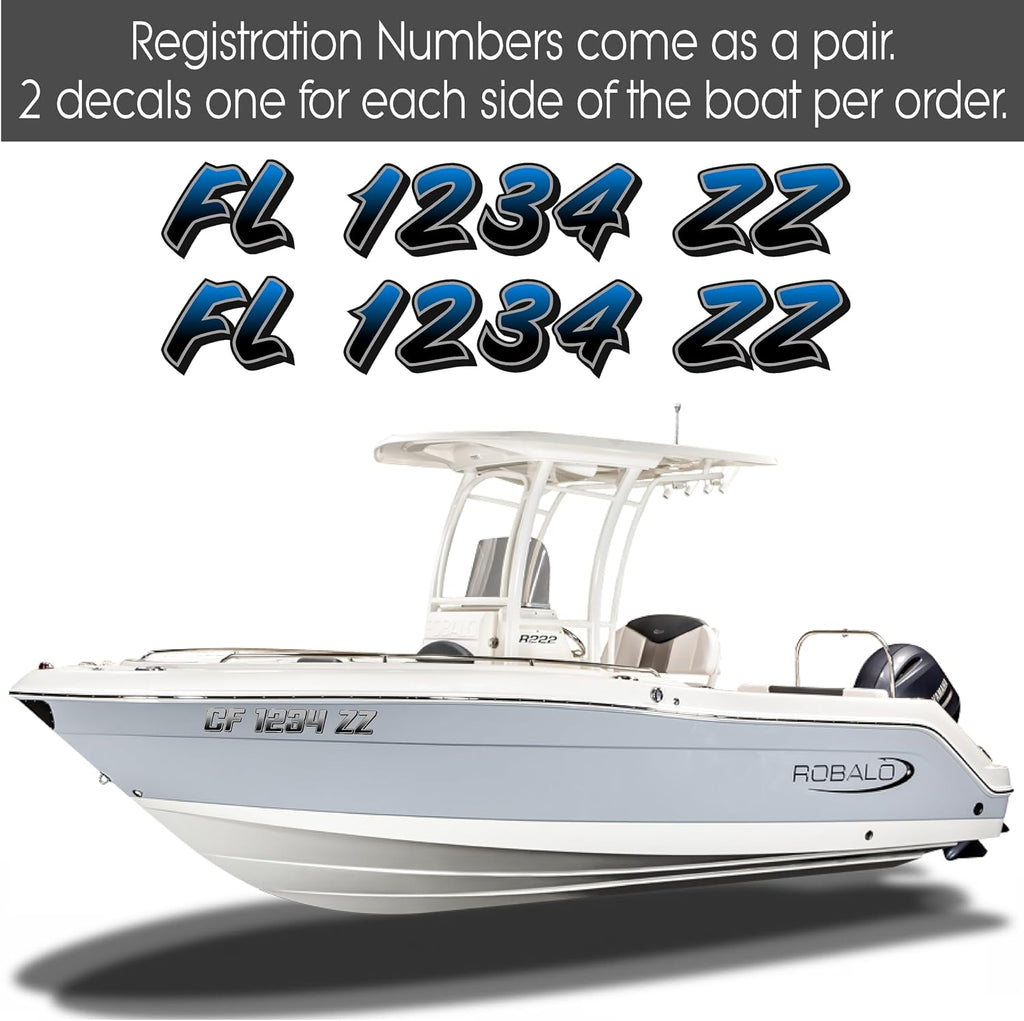 Boat Registration Numbers X2 GRB / 2 Pack/Custom State Registration Stickers/Vinyl Boat Decal Graphics Pair