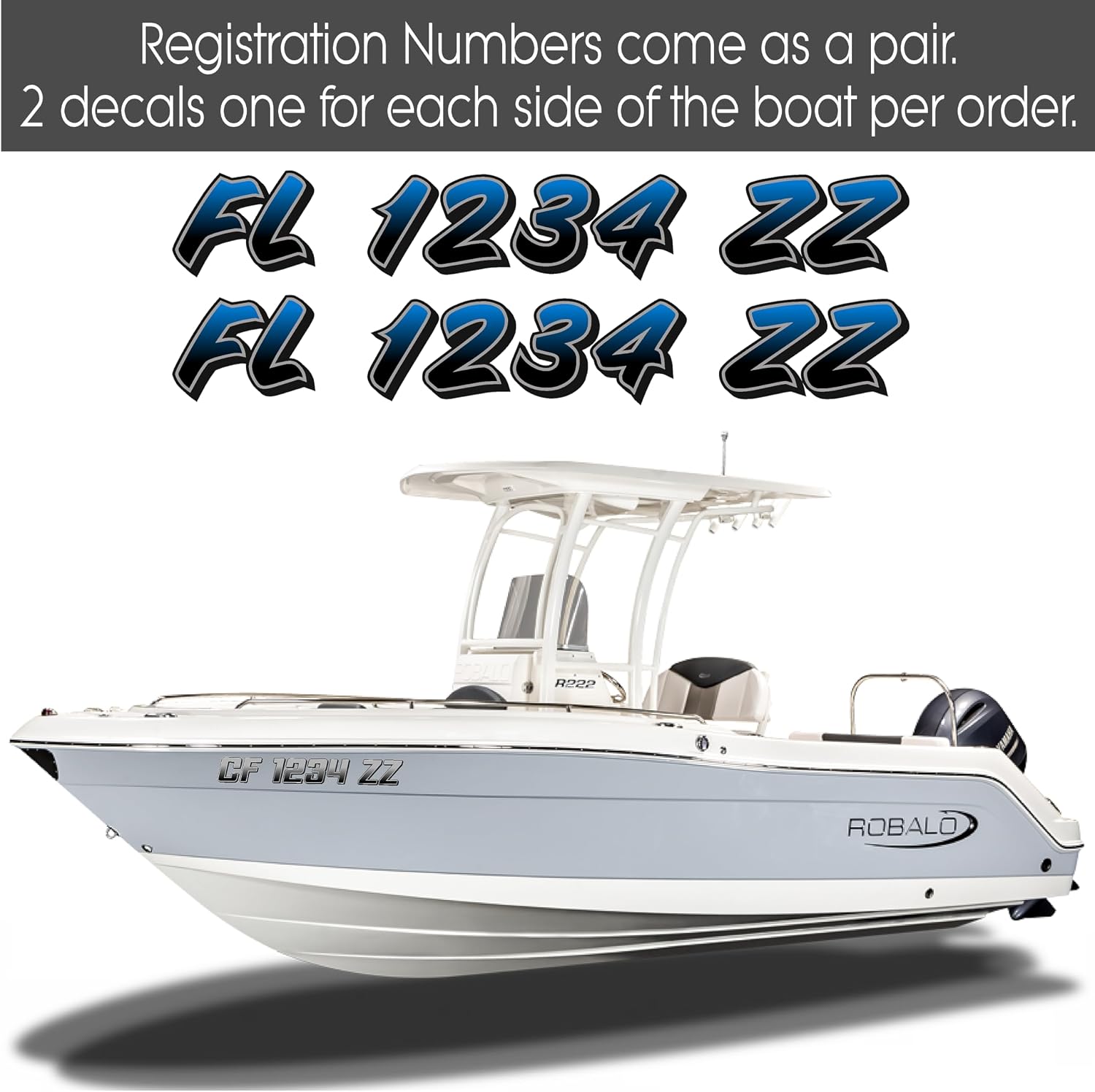 Boat Registration Numbers X2 GRB / 2 Pack/Custom State Registration Stickers/Vinyl Boat Decal Graphics Pair