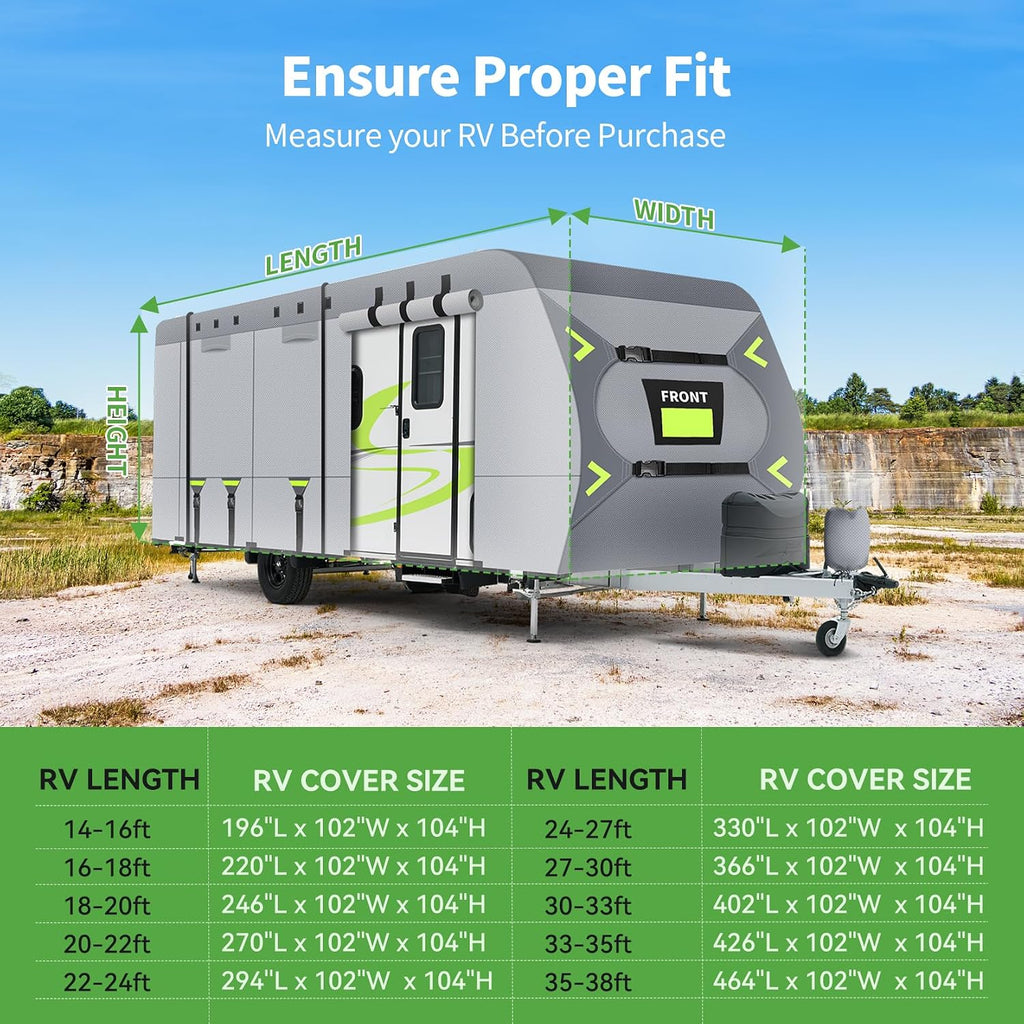 Heavy Duty 8 Layers RV Cover 18-20ft, Rip-Stop Motorhome Camper Cover with Windproof Straps, Gutter & Tongue Jack Covers, Utility Travel Trailer Cover for All Weather Protection