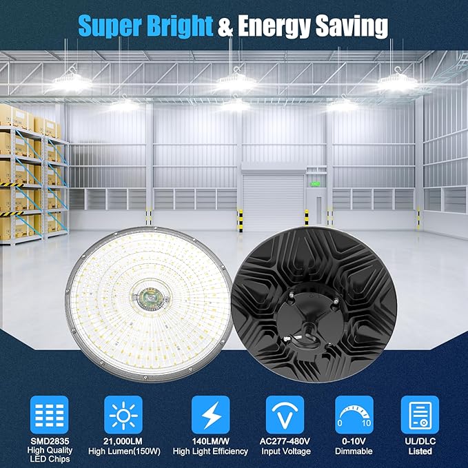 480V LED High Bay Light UL DLC Listed 150W 100W 80W Adjustable 5000K UFO Light - Image 2