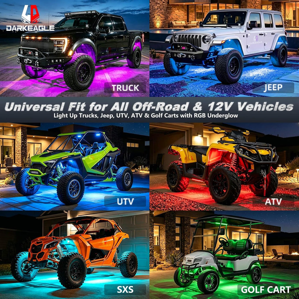 8Pods Segmented RGB LED Rock Lights Kit for Jeep Trucks UTV ATV Golf Cart RZR SXS Offroad Four Wheeler with APP/RF Remote, Multi Color Underglow Light Waterproof Music Neon Underbody 12V