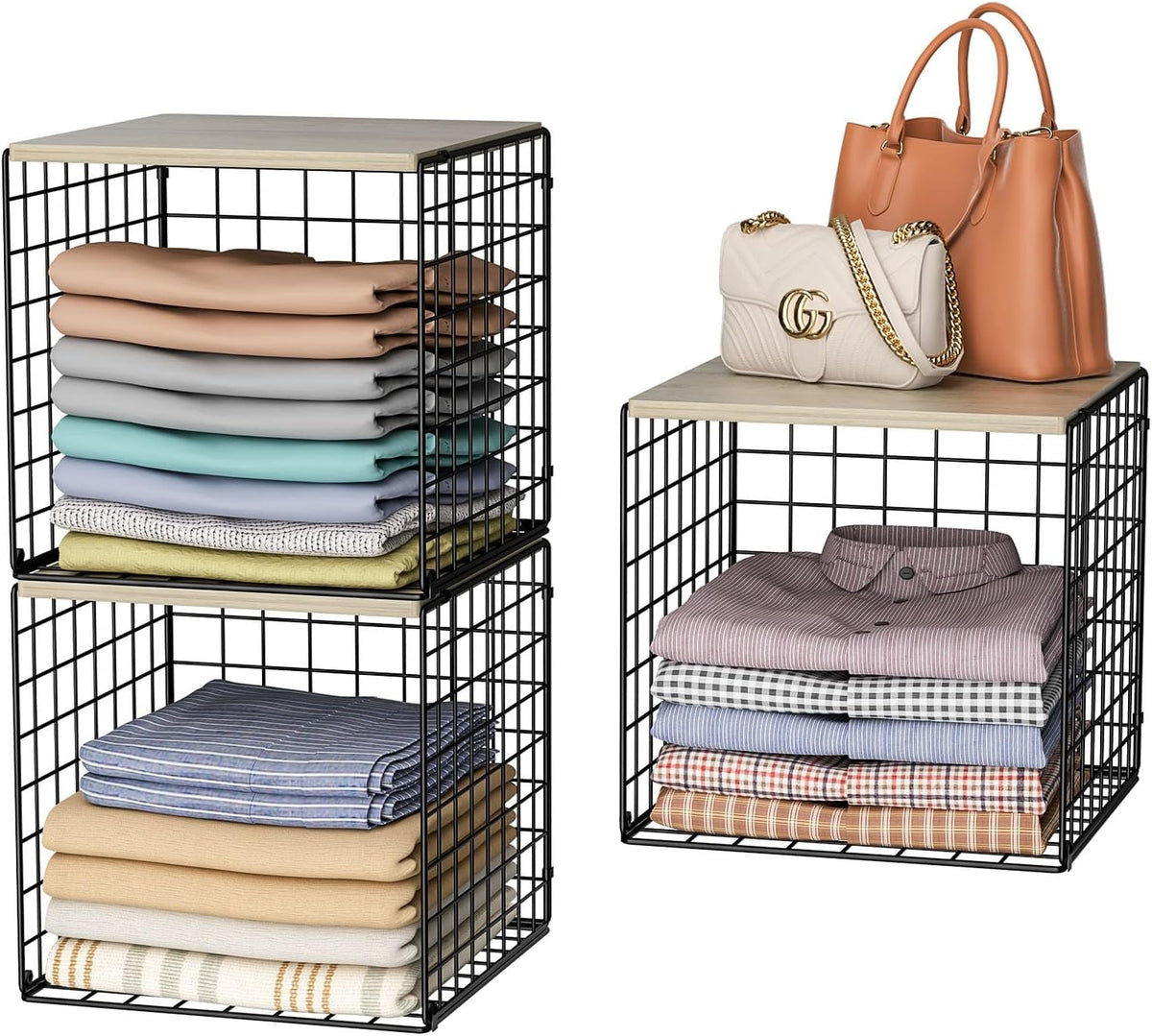 stackable closet organizers and storage, shelves with wood, main product view
