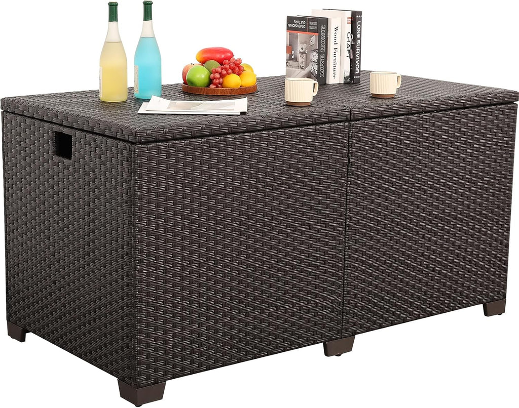 lviden 180 gallon deck storage box outdoor storage shown in use