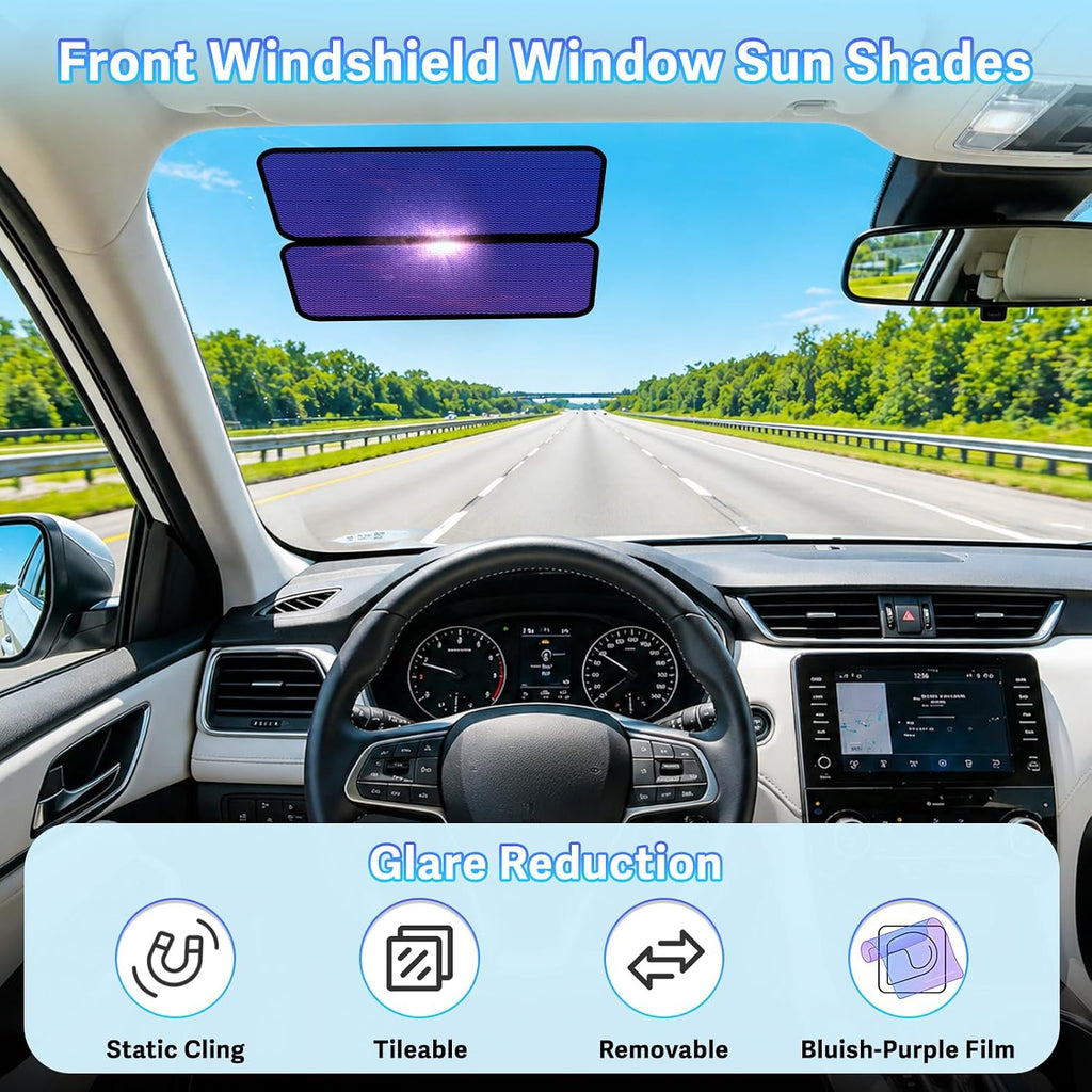 ZATOOTO Car Window Shade for Driver Window Sun Shade, 2 Pack 16"x7" Static Cling Sun Shade for Car | Bluish-Purple for Glare | Tile Two for Custom Coverage| Removable for Changing Light Conditions