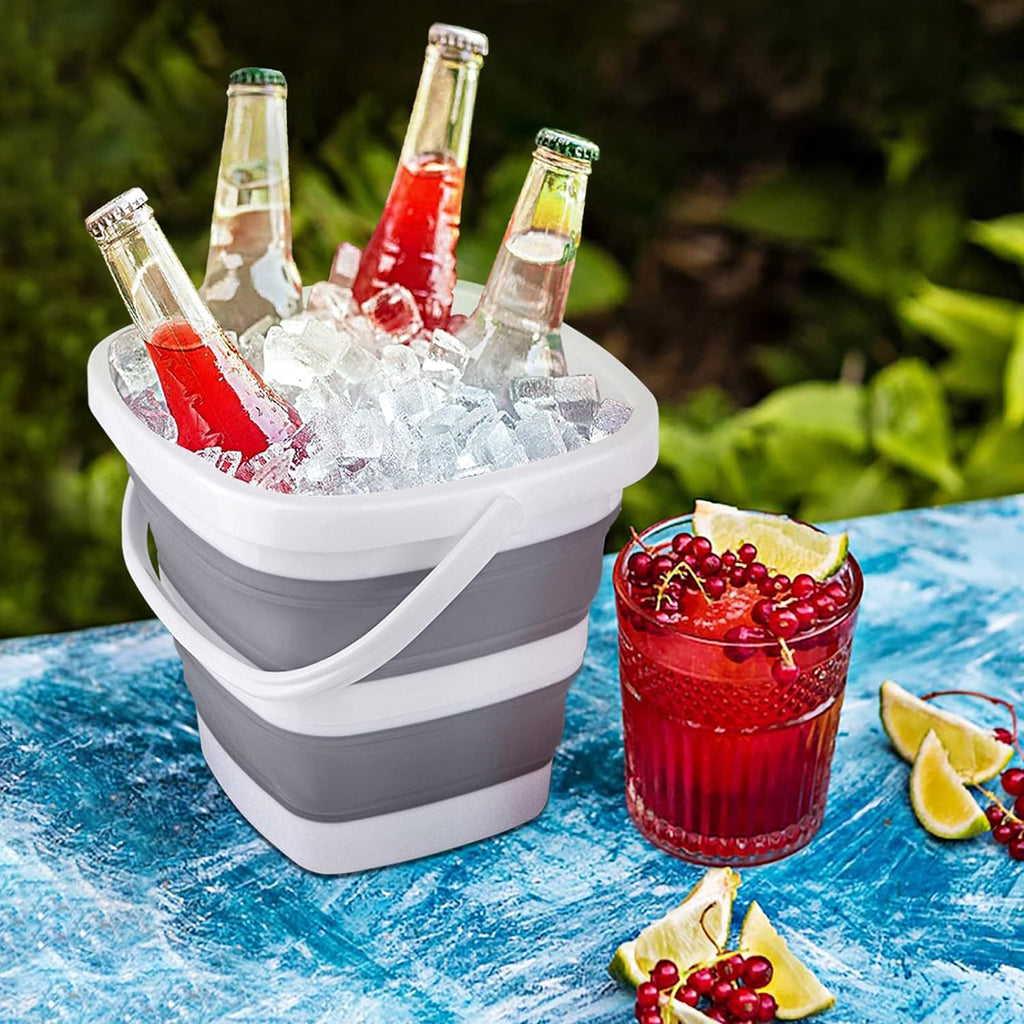 2 Pack Collapsible Buckets 5L 1.3Gallon Small Cleaning Bucket for Household Portable Plastic Bucket Outdoor Car Washing Tub Foldable Camping Beach Sand Water Pot Pail Space Saving Square Grey