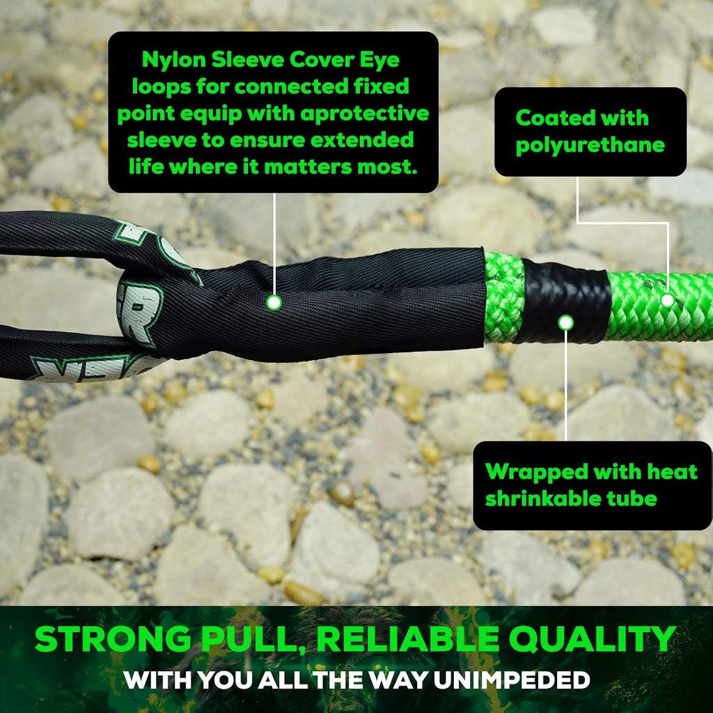 Heavy-Duty Kinetic Recovery Rope Kit – 86,000lbs, 1.5in x 30ft – Includes 2 Ultra-Strong UHMWPE Soft Shackles – 35%+ Elasticity for Off-Road Recovery, Towing & Emergency Use (Reflective)