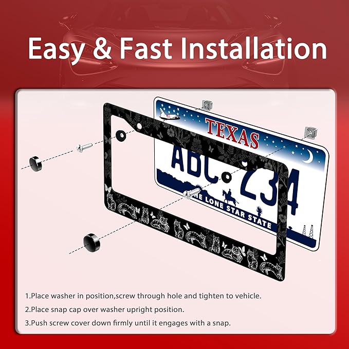 Black White Cat License Plate Frame Butterfly Floral License Plate Frames Funny - Image 3