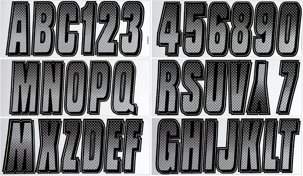 Hardline Products USA Series 300 Boat Registration Numbers & Letters Kit, 3-Inch, Silver/Black Carbon Fiber Style, USCG Compliant Marine Vinyl Decals for Hulls, Jet Skis & PWCs