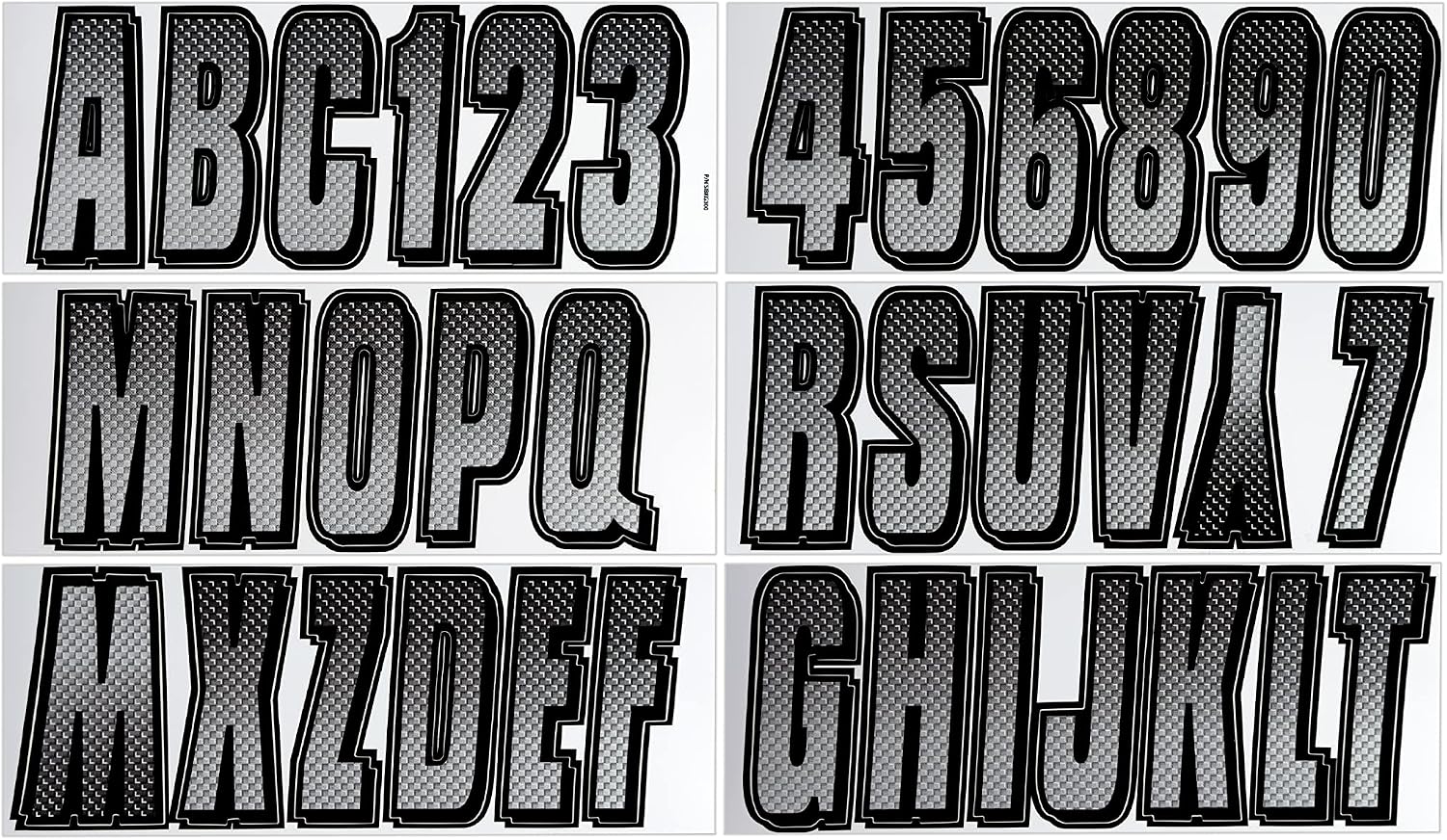 Hardline Products USA Series 300 Boat Registration Numbers & Letters Kit, 3-Inch, Silver/Black Carbon Fiber Style, USCG Compliant Marine Vinyl Decals for Hulls, Jet Skis & PWCs