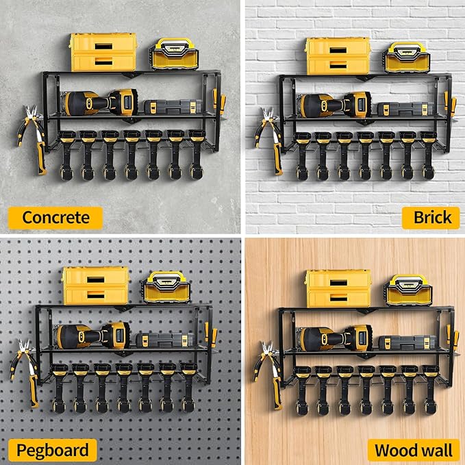 Wall Mount Power Tool Organizer, 3 Layer 7 Drill Hangers Storage Rack, Tool - Image 8
