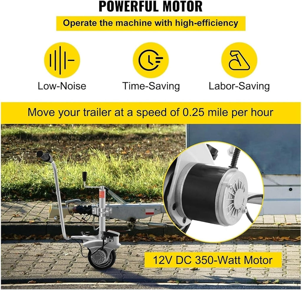 5000lb Electric Trailer Mover, Motorized Jockey Wheel 12V/350W Trailer Jack, 8'' Rubber Tire, for Moving Trailer Caravan Boat