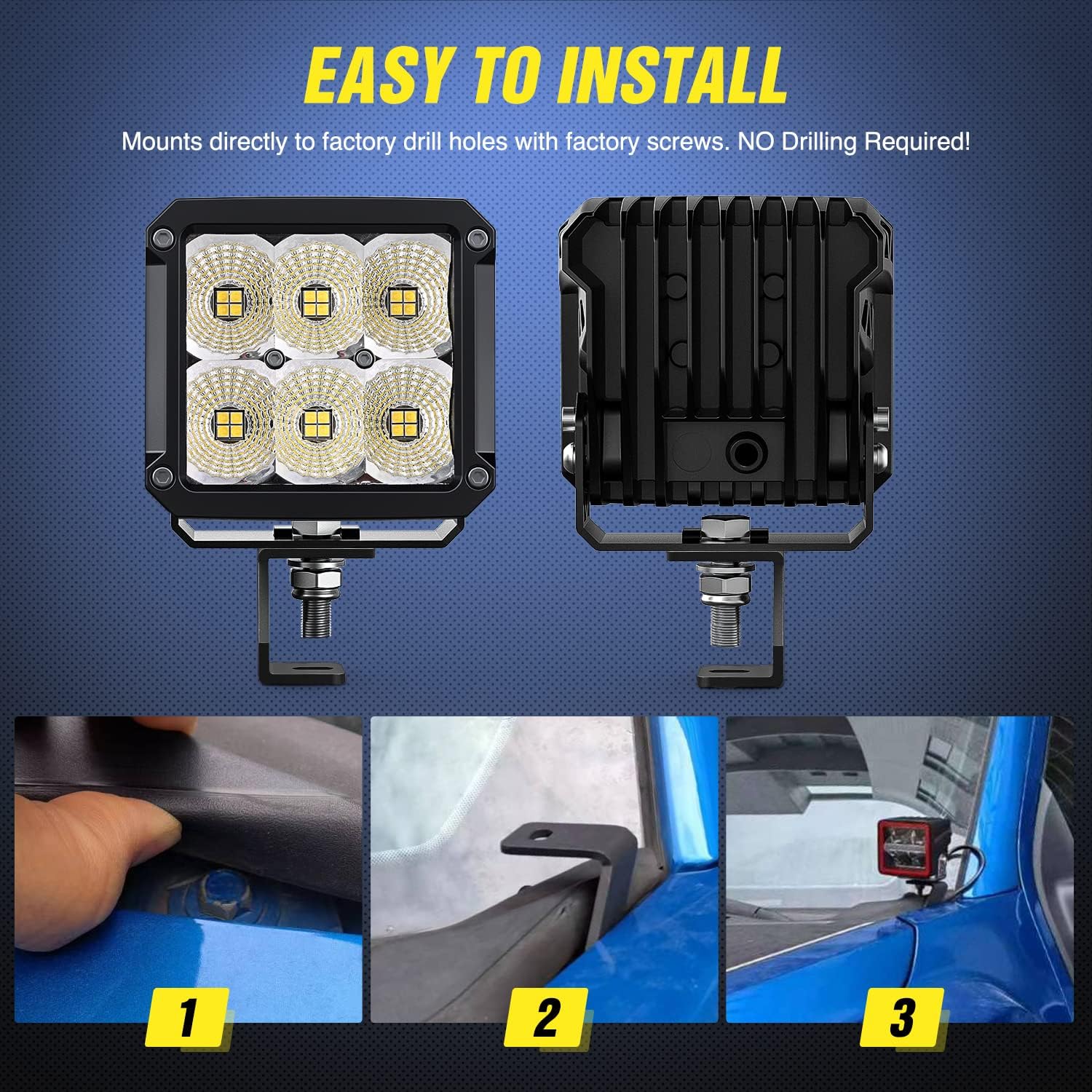 Nilight Ditch Light Bracket Hood Mount Brackets for Front A-Pillar Auxiliary Offroad LED Pod Lights Work Lighting on F150 Raptor 2017-2023 F-150 2015-2023