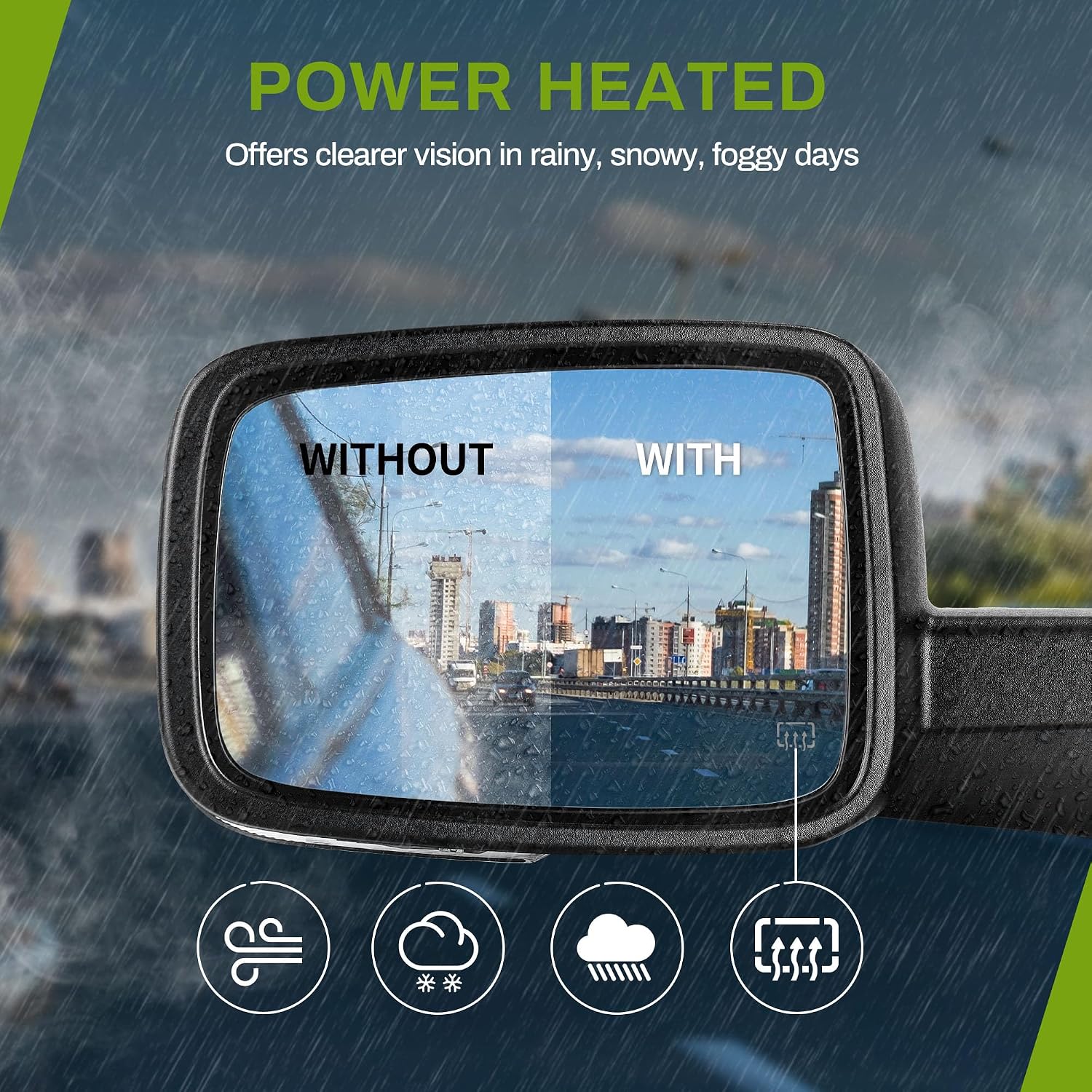 AUTOSAVER88 Side Tow Mirrors Compatible with 2009-2018 Dodge Ram 1500 2010-2017 Dodge Ram 2500 3500, Power Heated Turn Signal Light Door Mirrors Pair