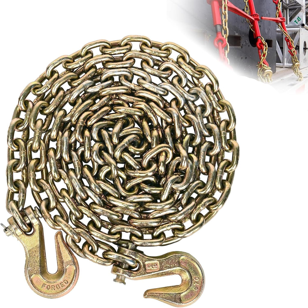 AAIN 5/16" Transport Chain, 20 ft Tie Down Chains for Trailers G80 Tow Chain for Load Tie-Down Fixed Cargo Flatbed Truck Heavy Duty Safety Chains with Clevis Grab Hooks G70-4,900 lbs WLL