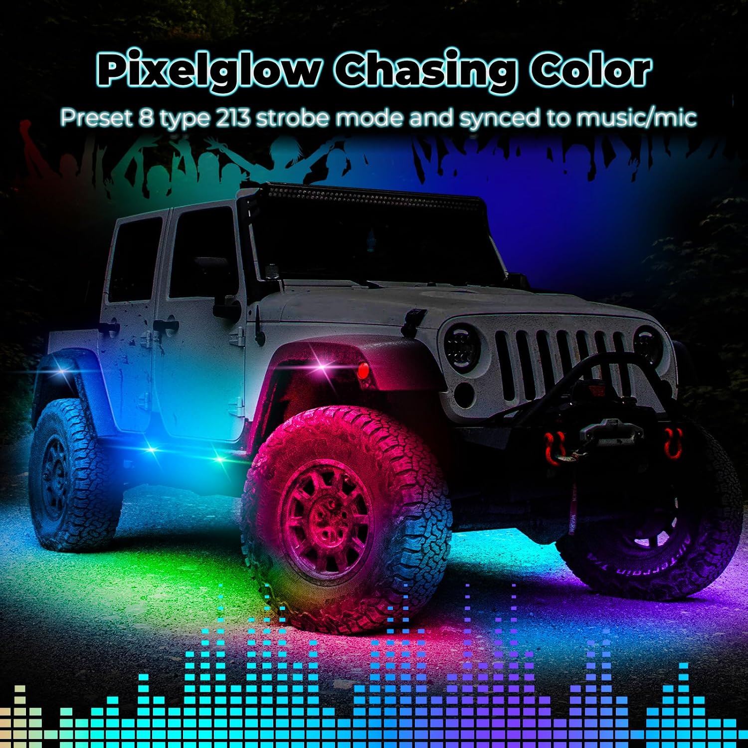 8 Pods Full Angle RGB Rock Lights Compatible with 12V Trucks Jeep UTV SUV ATV Boat Golf Cart, Waterproof, Multi-Color,Brake Light, App/Remote Control Led Rock Lights with Music Mode(Patented)