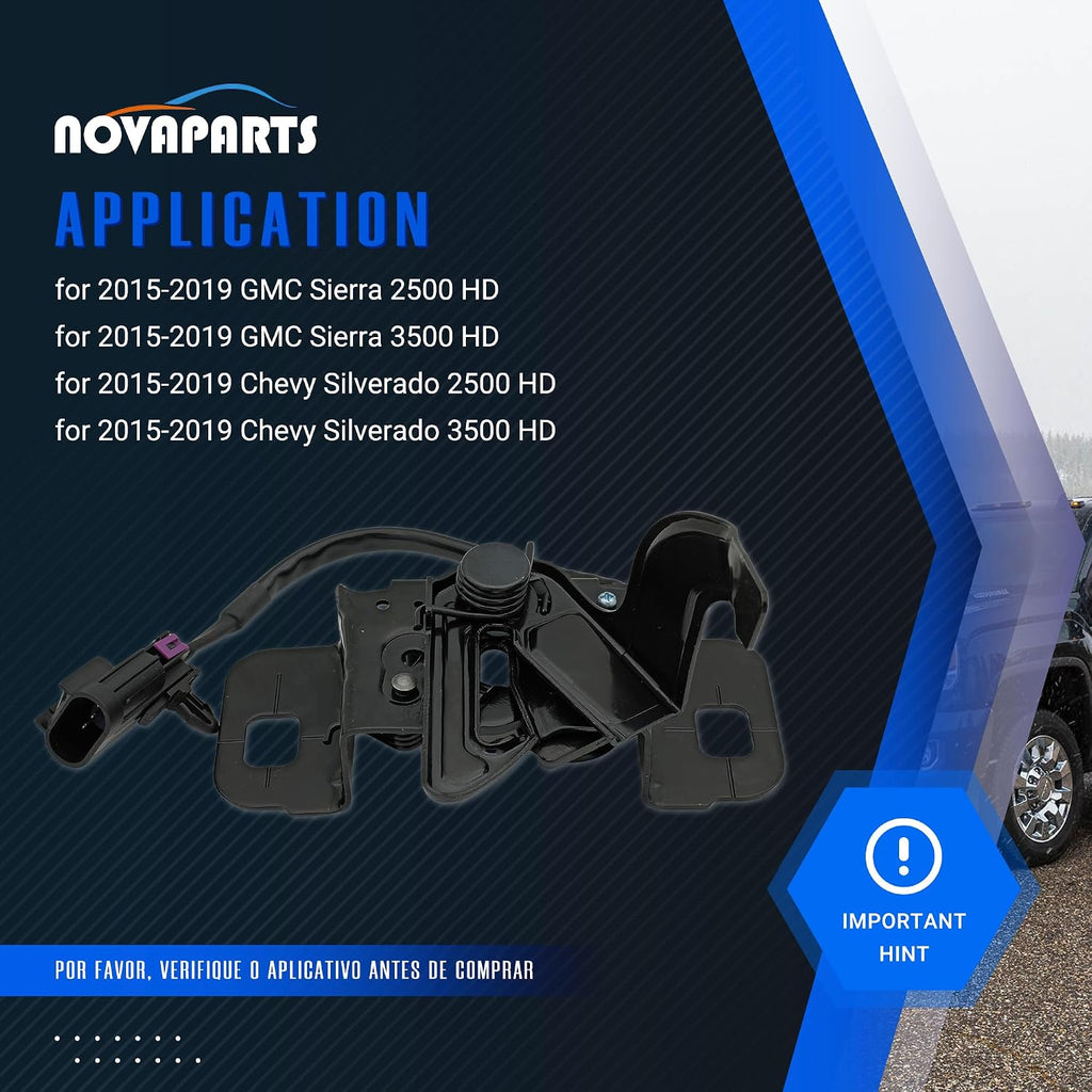 NOVAPARTS Hood Latch GM1234132 84460937 for 2015-2019 GMC Sierra Chevy Silverado 2500 HD 3500 HD 6.0L 6.6L Replaces 85574822, Black w/Remote Start