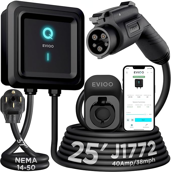 EVIQO Level 2 EV Charger – 48 Amp 240V – Wall EV Charger Level 2, NEMA 14-50 by EVIQO