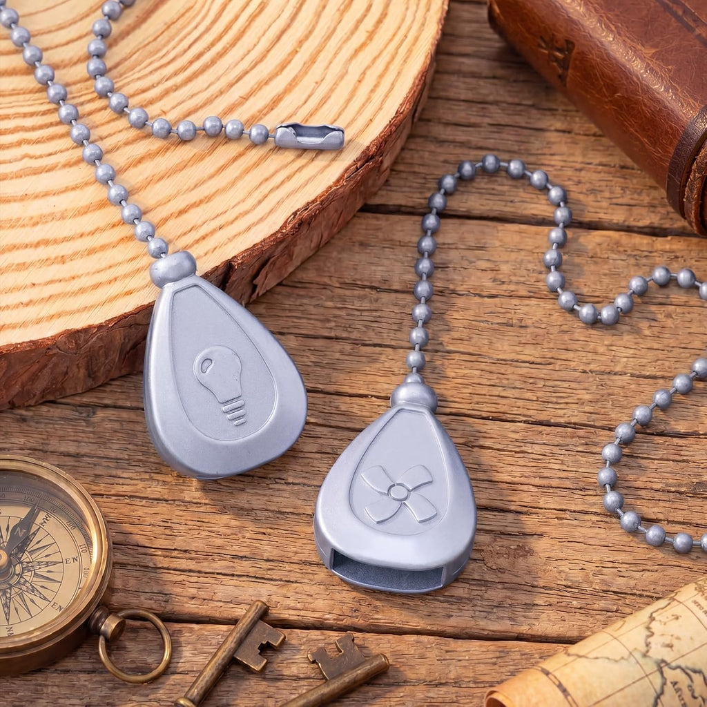 Patelai 4 Pieces Ceiling Fan Pull Chain Extender Ornament 12 Inch Ceiling Pull Chain Extension Classic Drop Shaped Pendant Beaded Ball Cord for Fan light lamp decorative with Connector(Silver Gray)