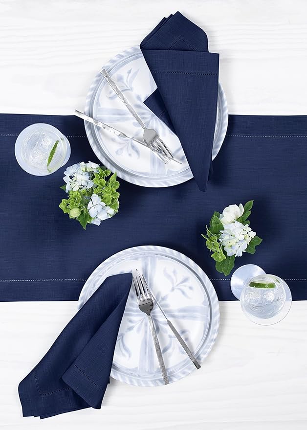Solino Home Linen Navy Blue Table Runner 36 Inches - Classic Hemstitch, 100% ...