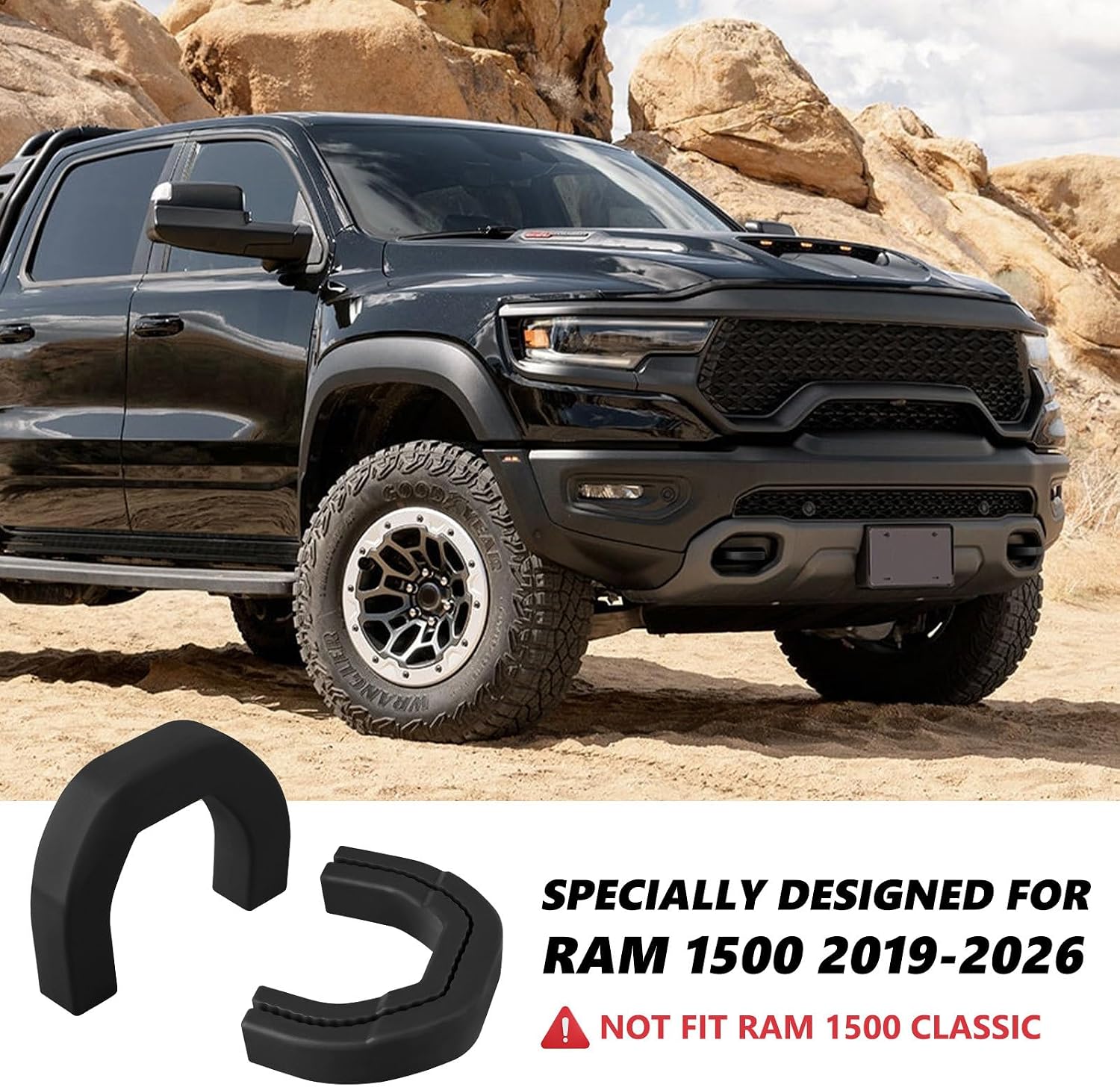 Front Tow Hooks Covers Hitch Cover Customized Car Tow Hooks Compatible with RAM 1500 Accessories 2019-2026|Black (Not Fit for RAM 1500 Classic,Warlock,RAM 2500,RAM 3500)