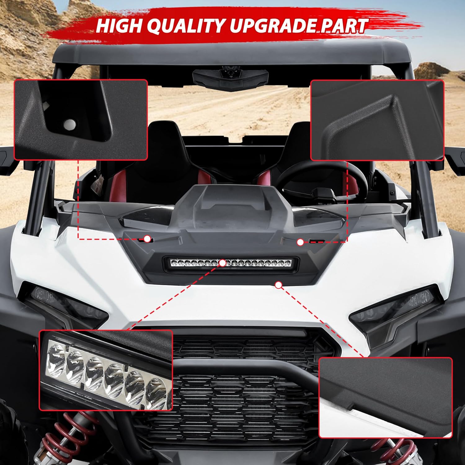 LED Turbo Hood Scoop Compatible with 2024 2025 2026 Polaris RZR XP 1000/ XP 4 1000 Accessories, Sport Hood Scoop Replacement Air Intake Kit PP Material Impact Resistant RZR Hood Accessories