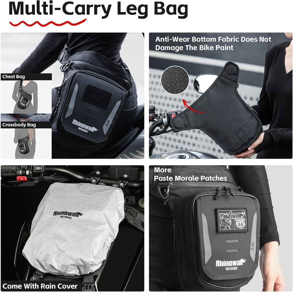 Rhinowalk Motorcycle Fuel Tank Bag, Magnetic Quick Release, Black, One Size, Leg Bag, Waist Pack