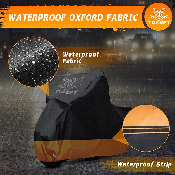 Motorcycle Cover, All-Season Waterproof Outdoor Sun Protection Fit up to 116 - Image 4