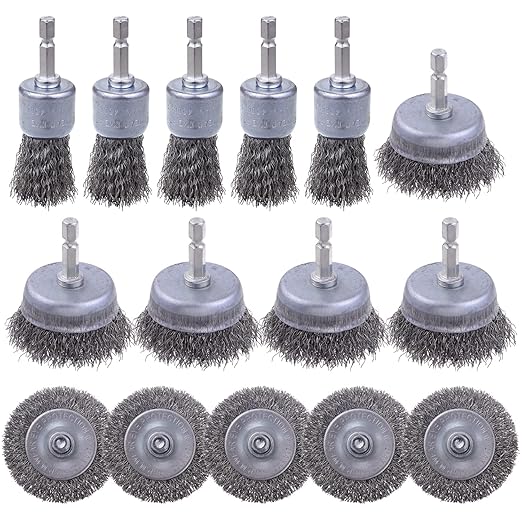 15 Pack Carbon Steel Wire Wheel Brush, Rocaris Cup Brush, Wheel Brush, Pen by Rocaris