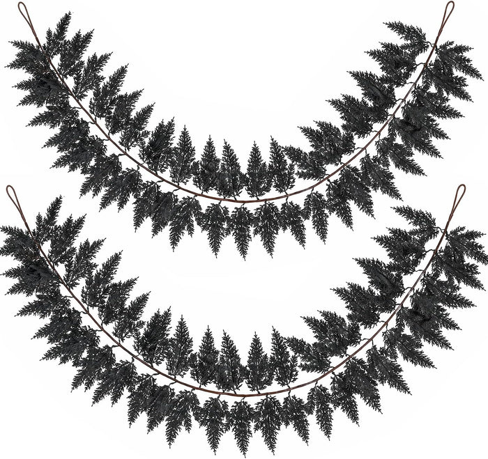 2 PCS 5.91 FT Black Halloween Cedar Pine Garland, Realistic Spooky