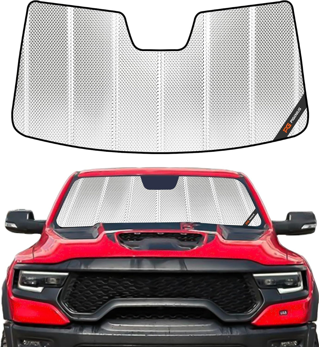Pigenius Windshield Sunshade for Ram 1500 2019-2024 with 10 Inch Wide Sensor, Front Window Sun Shade - BLAZBLOCK