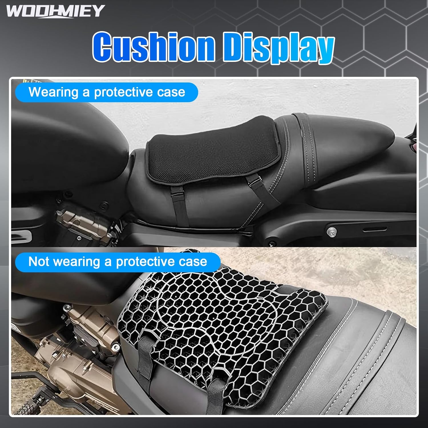 Motorcycle Cushion, Motorcycle Shock Absorbing Cushion, with Hollow Structure, Breathable Mesh Cover, Elastic Gel, Pressure Release, High Resilience TPE