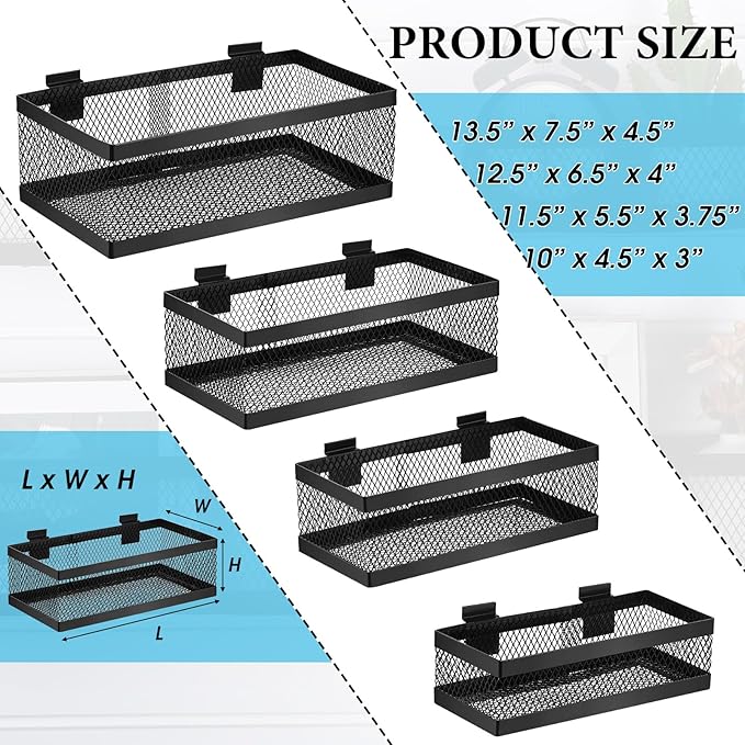 Coume 4 Pcs Black Slatwall Baskets 4 Size Metal Mesh Wire Basket - Image 2