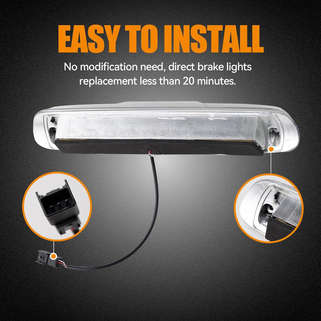 Third 3rd Brake Light, LED High Mount Stop Light for 2007-2013 Chevy Silverado/GMC Sierra 1500 2500HD 3500HD, Rear Center Cab Roof Tail Cargo Lamp (Chrome)