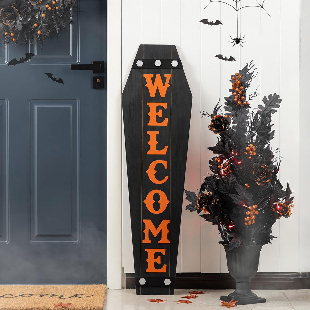 Glitzhome 38"H & 42"H Halloween Wood Mummy & Welcome Coffin...