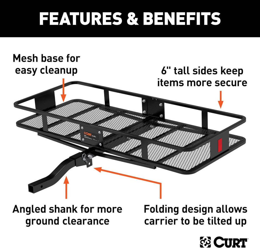 CURT 18153 Cargo Basket Hitch Trailer Hitch Cargo Carrier, 500 lbs. Capacity, 60-Inch x 23-1/2-Inch x 5-1/2-Inch, Fits 2-Inch Receiver