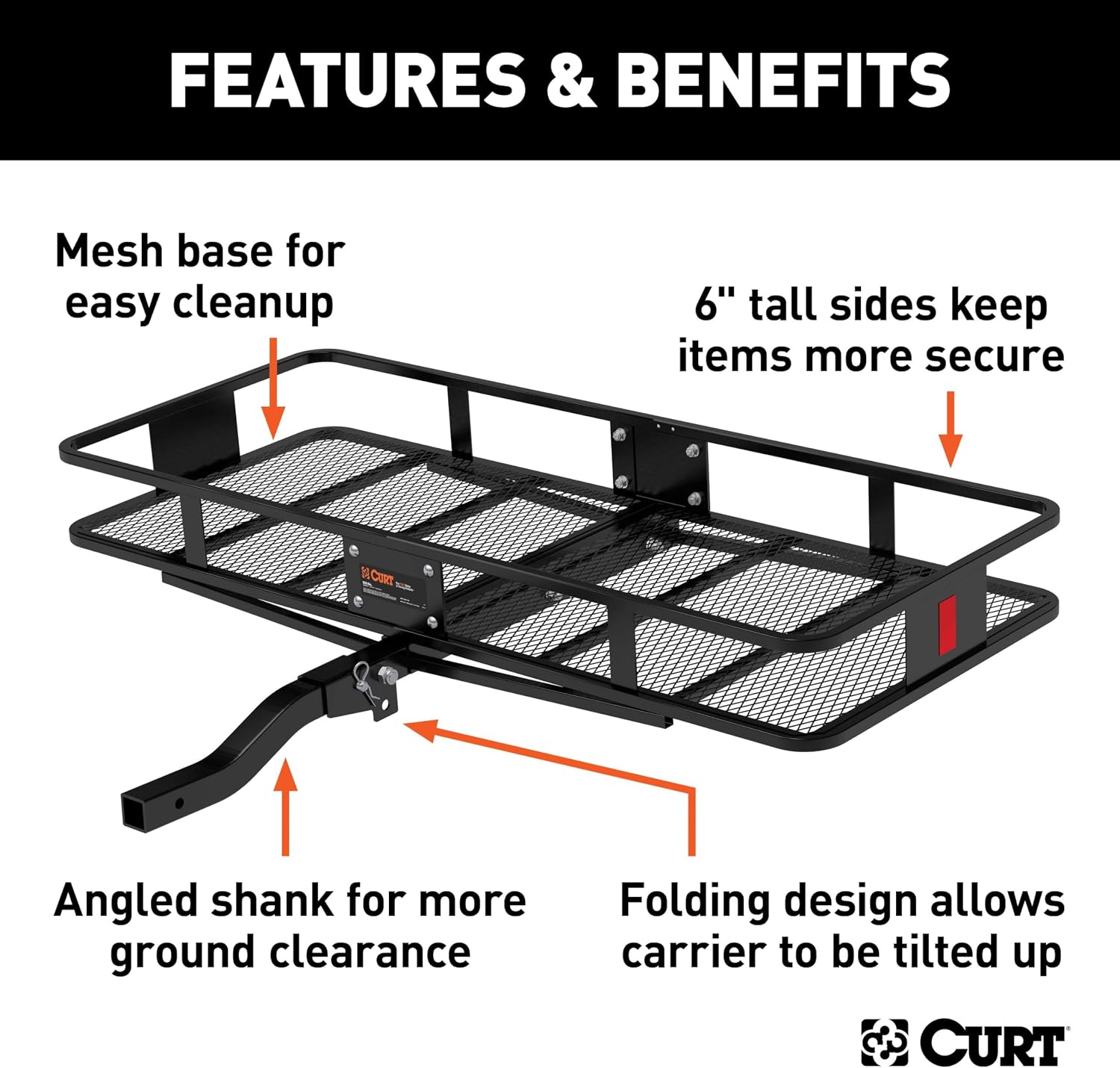 CURT 18153 Cargo Basket Hitch Trailer Hitch Cargo Carrier, 500 lbs. Capacity, 60-Inch x 23-1/2-Inch x 5-1/2-Inch, Fits 2-Inch Receiver