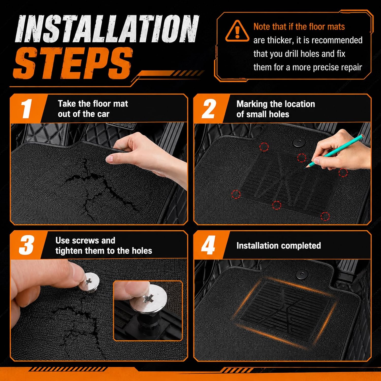 Car Floor Mats Carpet Patch Repair Kit,Essential Automotive Floor Mats Patch/Pedal Pad for Damaged Areas,Anti-Slip Floors Mat Car Carpet Repair Patches as Heel Scuff Plate with Screws