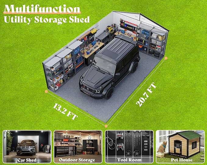 AMERLIFE 13.2x21x8 FT Outdoor Metal Garage Shed, Extra Large Storage Shed - Image 5