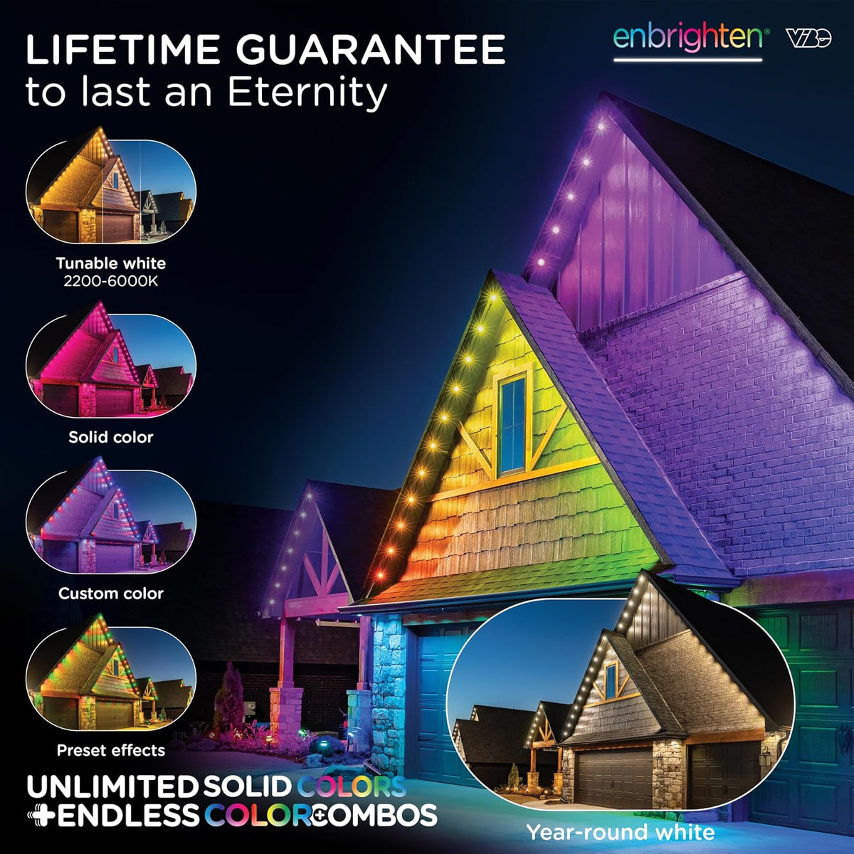 enbrighten eternity permanent outdoor lights, 100ft, 72 lights, close-up detail
