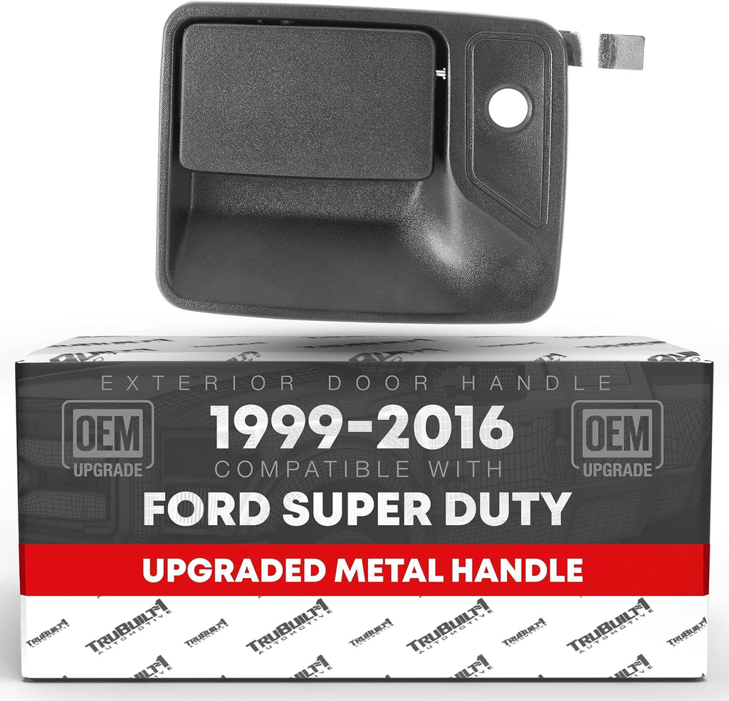 T1A Exterior Front Driver Door Handle Replacement, Upgraded Metal - Compatible with 1999-2016 Ford F-250 F-350 F-450 F-550 Super Duty - Textured Black with Keyhole - OEM 7C3Z-2522405