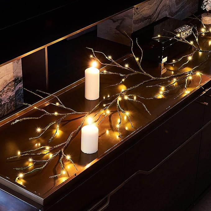 Hairui Mossy Garland Lights 6FT 48 LED Battery Operated Lighted Twig Vine wit...