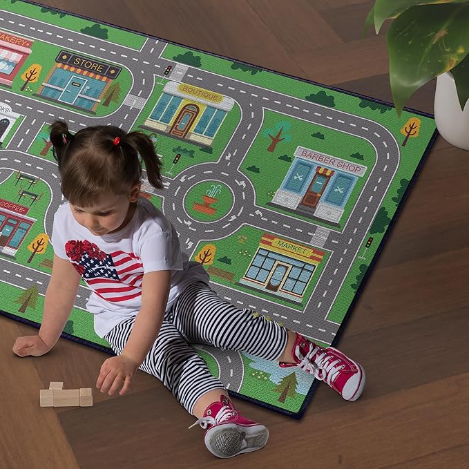 Play Rug for Playroom 3x4 Car Mat Town City Road Map for Boys Bedroom Fun Car - Image 2
