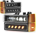 LED Headlights OEM Replacement Compatible with 1994-1999 Chevy Silverado C/K 1500 2500 3500 Tahoe Suburban C10, OBS Composite Headlights with Hi/Low Beam Turn Signal Bumper Corner Light Black Pair