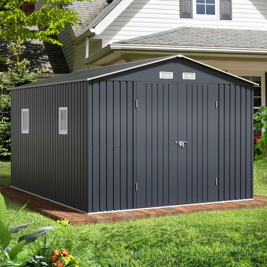 Breezz Outdoor Storage Shed 10 x 12 ft. Utility Tool Shed Metal Storage Garden